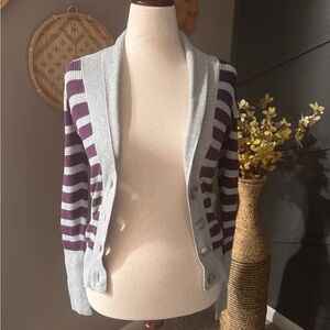 American Eagle Outfitters Gray and Brown Striped Cardigan y2k inspired preppy